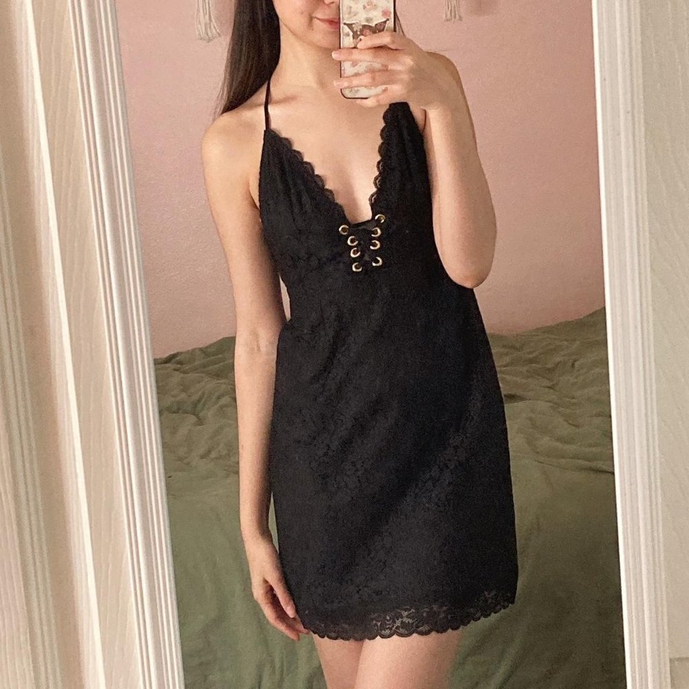 Size XS-NWT Victoria Secret Black Lace Overlay Slip Dress